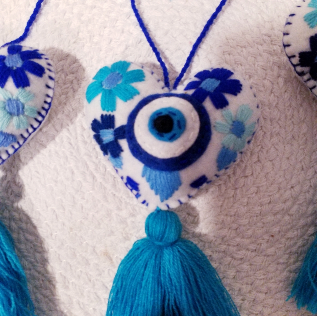Evil Eye Embroidered Ornament, Or Purse Charm .
